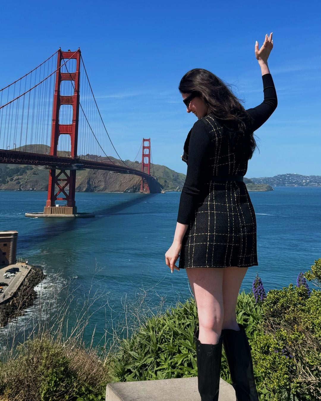 Rader Set of Top and Woolen Tweed Dress in Black