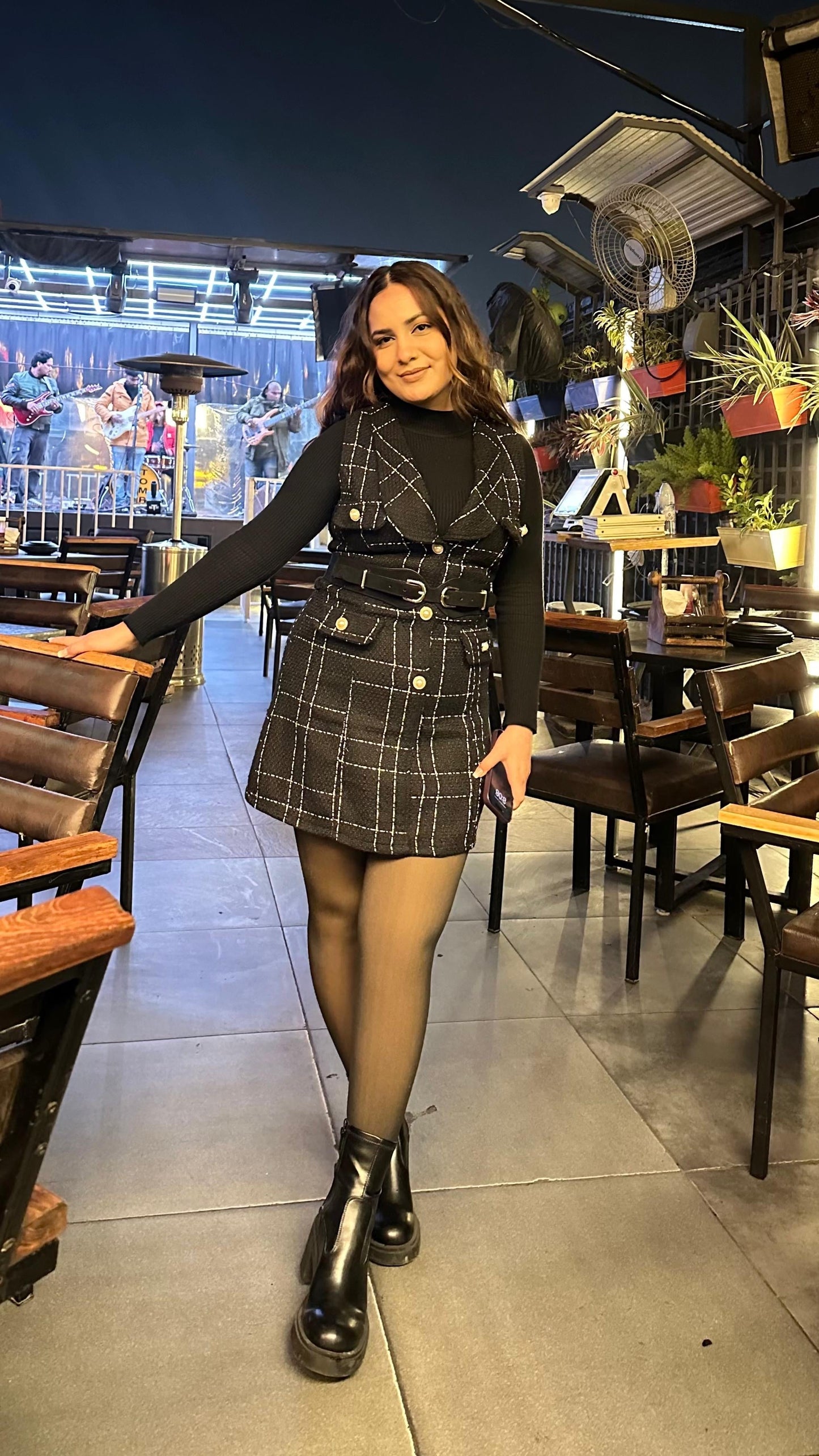 Rader Set of Top and Woolen Tweed Dress in Black