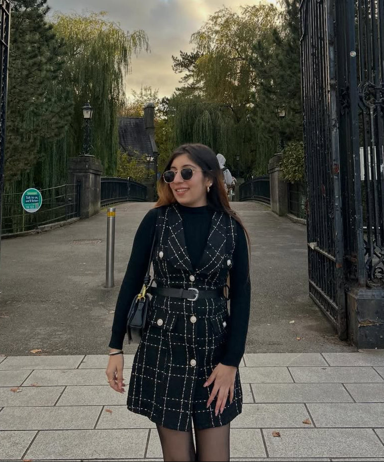 Rader Set of Top and Woolen Tweed Dress in Black