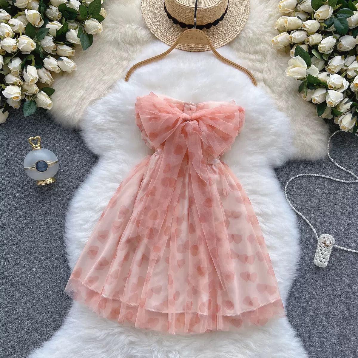 Rubert Mesh Detail Party Dress In Peach