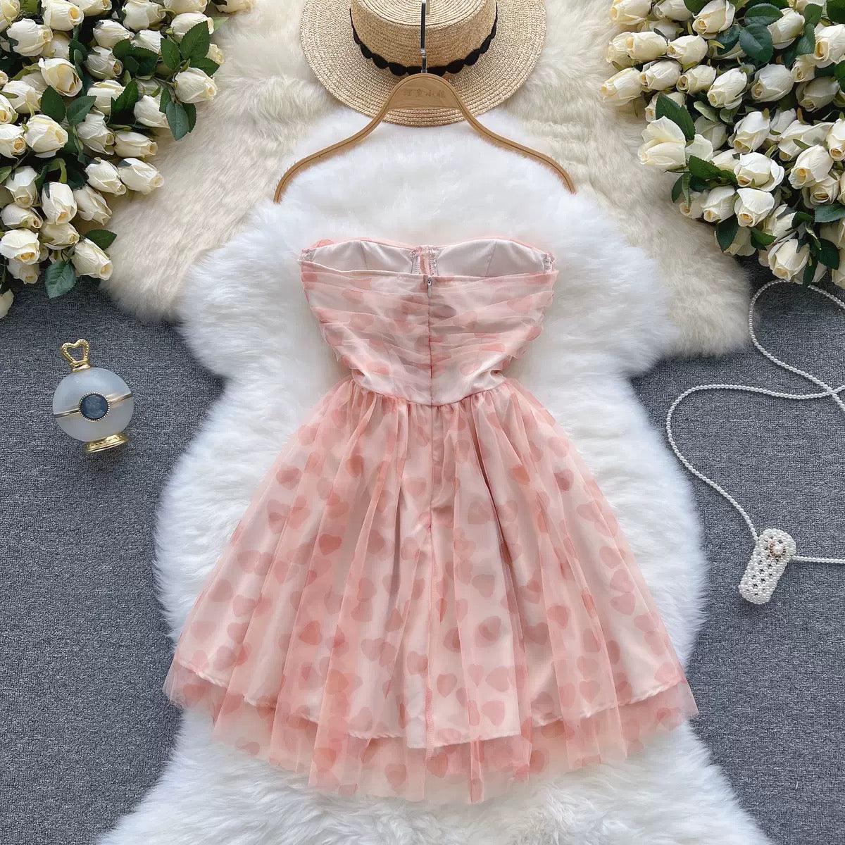 Rubert Mesh Detail Party Dress In Peach