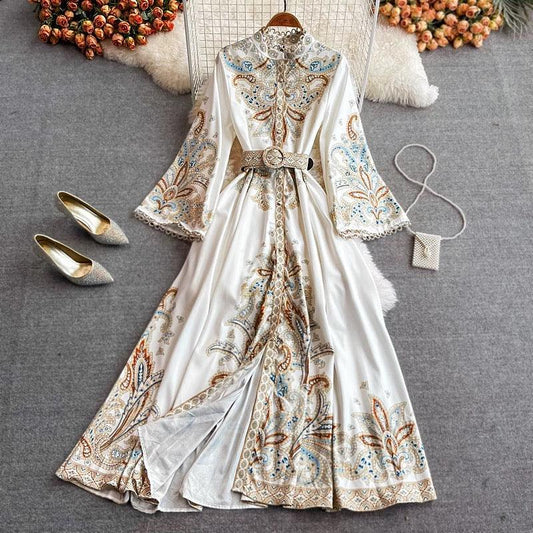 Rubeya Vintage Statement Maxi Dress In White