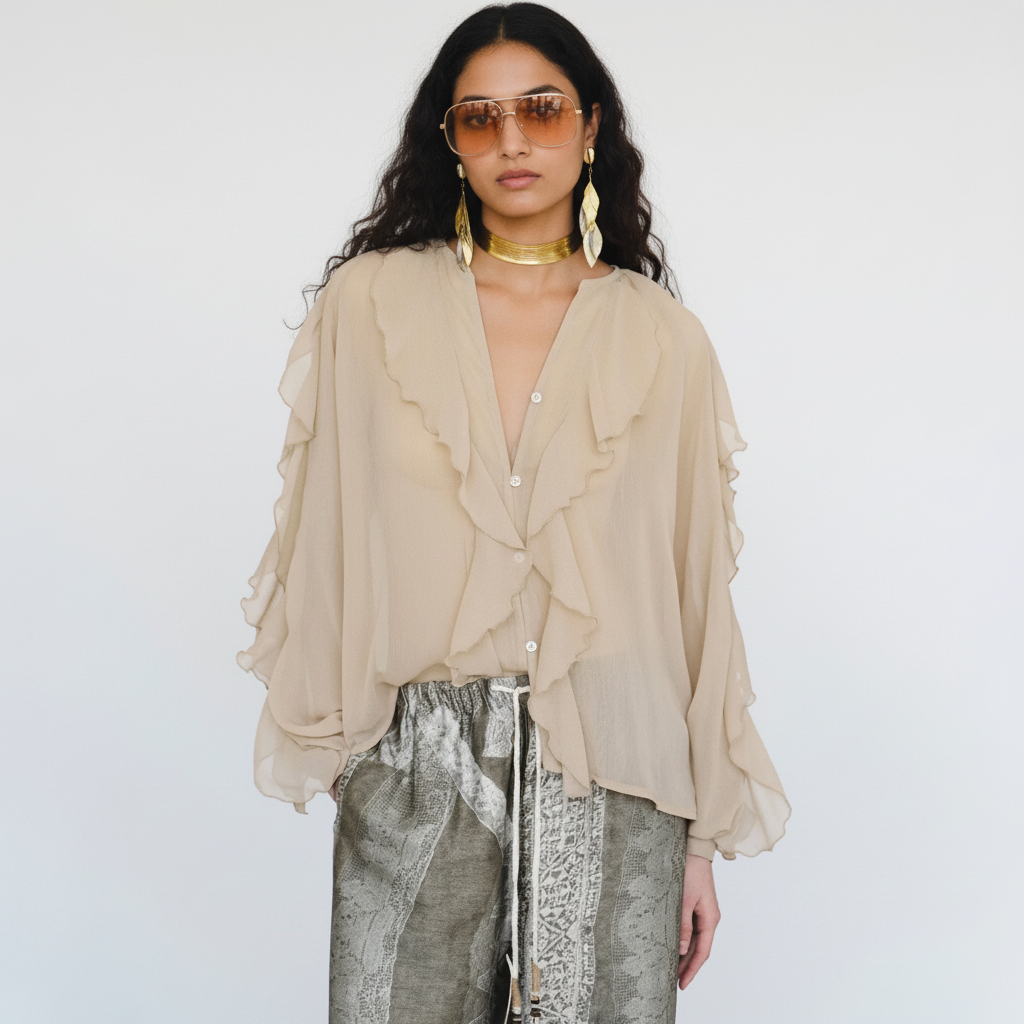 Saga Ruffled Top In Beige