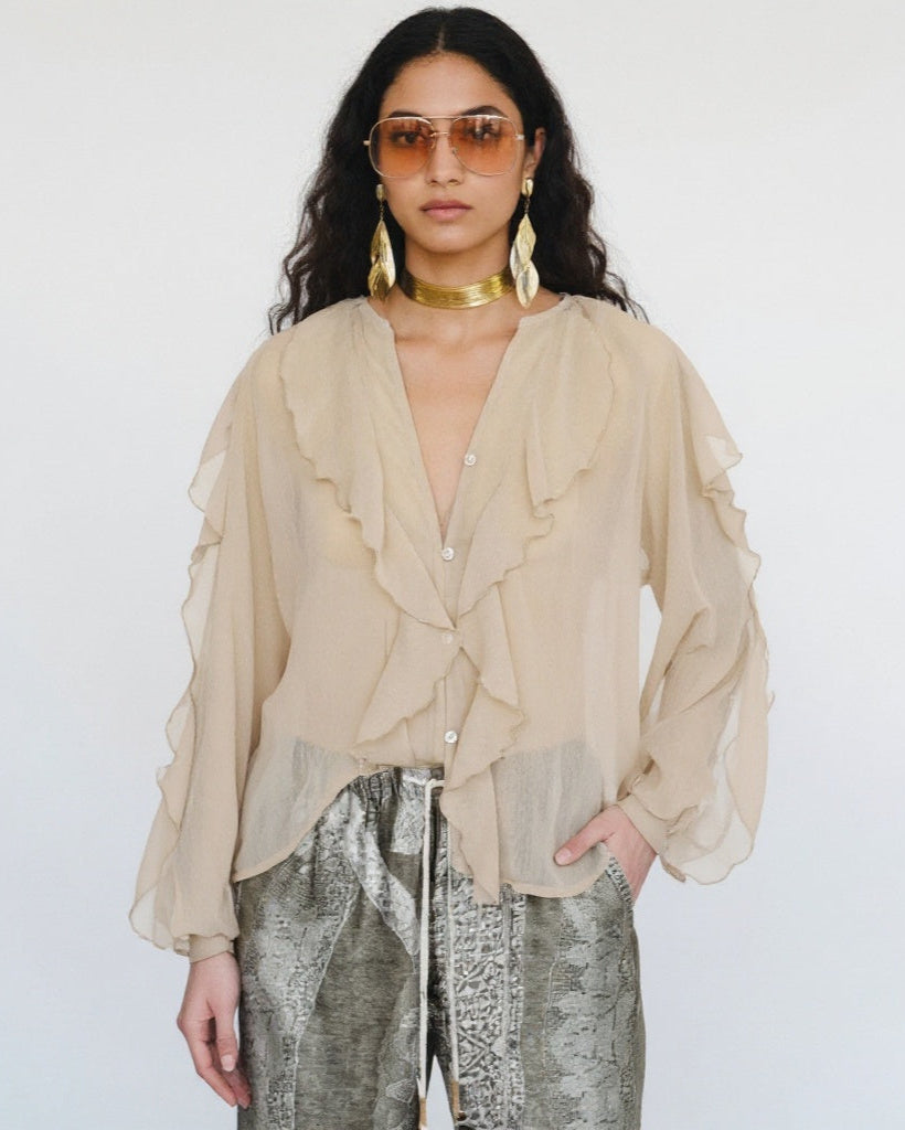 Saga Ruffled Top In Beige