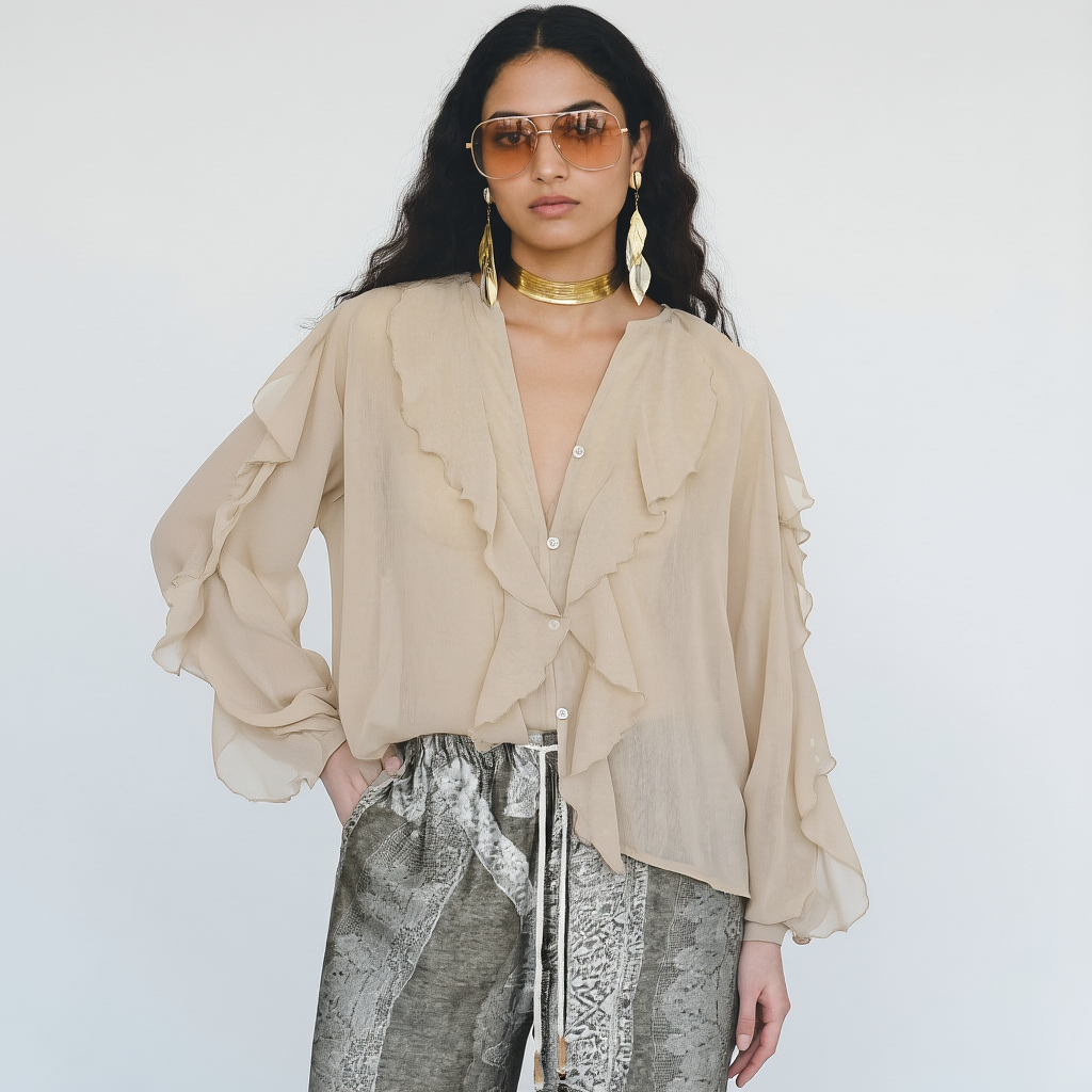 Saga Ruffled Top In Beige