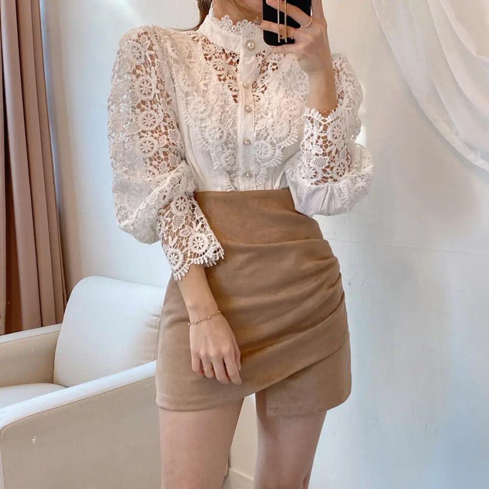 Sale Luxury Lace Blouse In White
