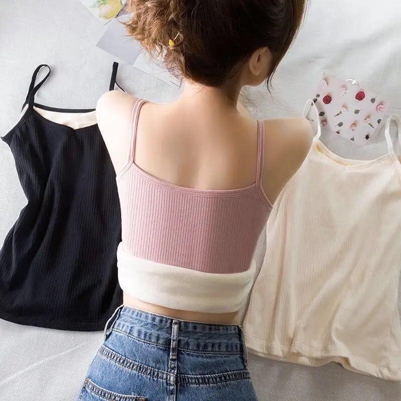 Saler Warm Tank Tops with Fleece Lining In Peach