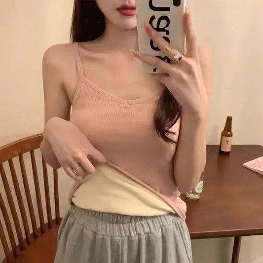 Saler Warm Tank Tops with Fleece Lining In Peach