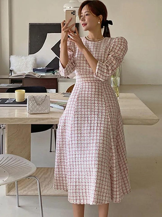 Samaica Elegant Tweed Dress In Pink