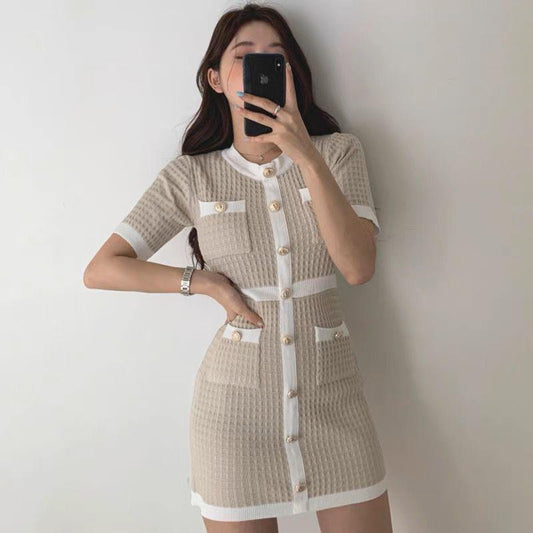 Sanya bodycon Knitted Mini Dress In Beige