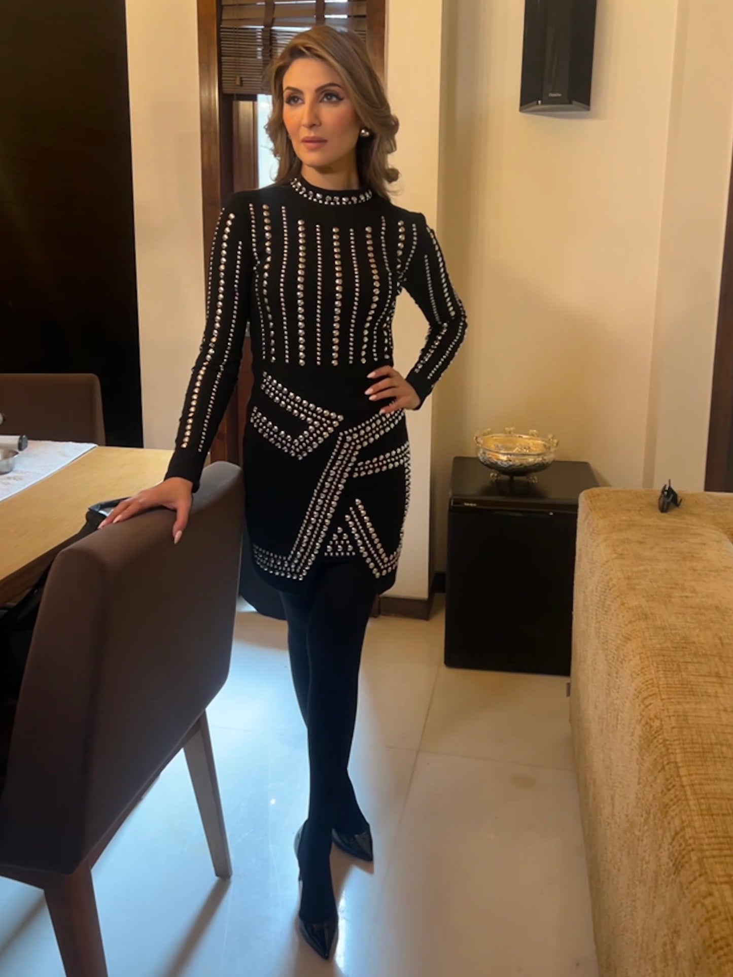 Sereya Riveted Luxe Dress In Black