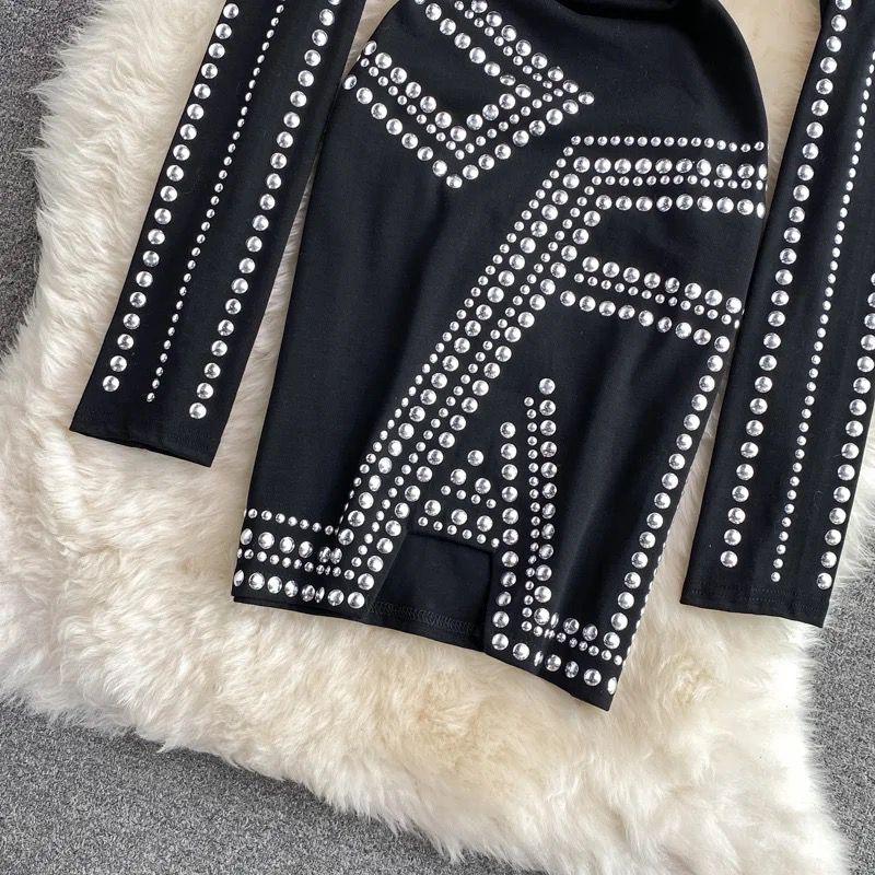 Sereya Riveted Luxe Dress In Black
