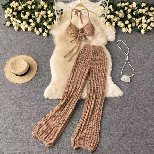Silvia Crochet Coord Set In Brown