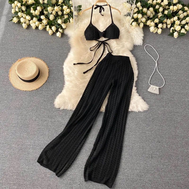 Silvia Crochet Coord Set In Brown