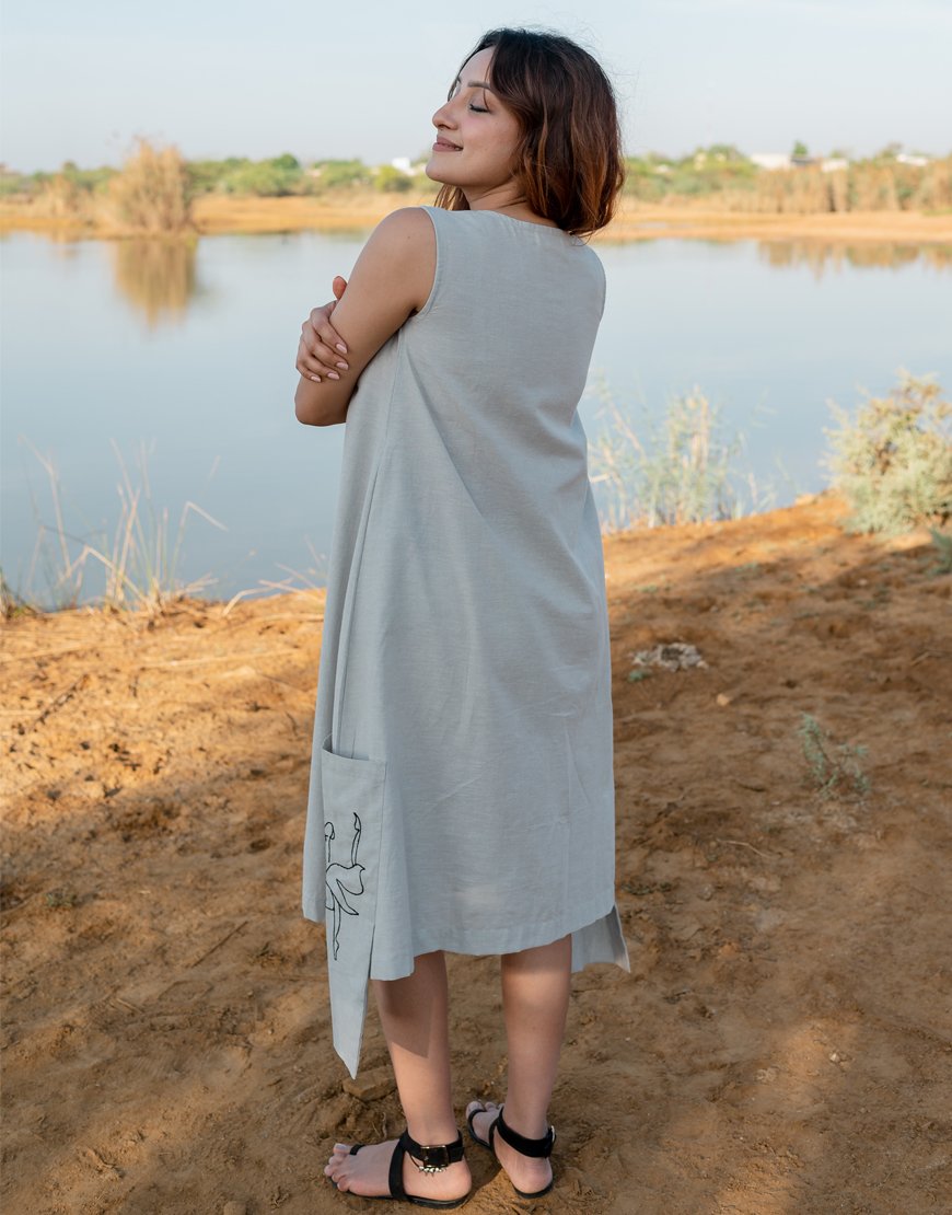Solid Grey Sleeveless Dress