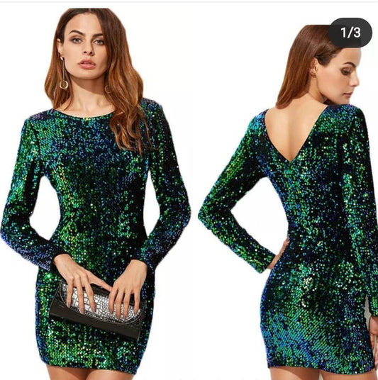 Statement Sequined Dress In Green