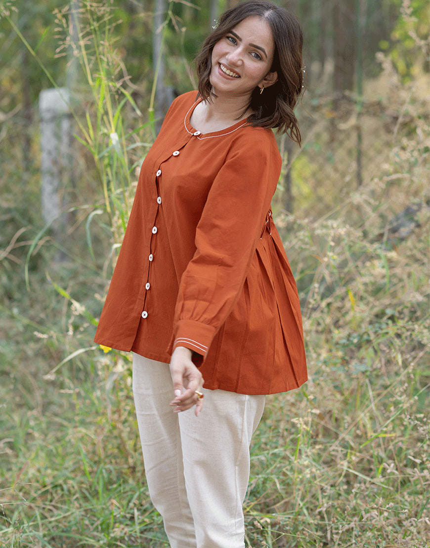 Tangerine Embroidered Top