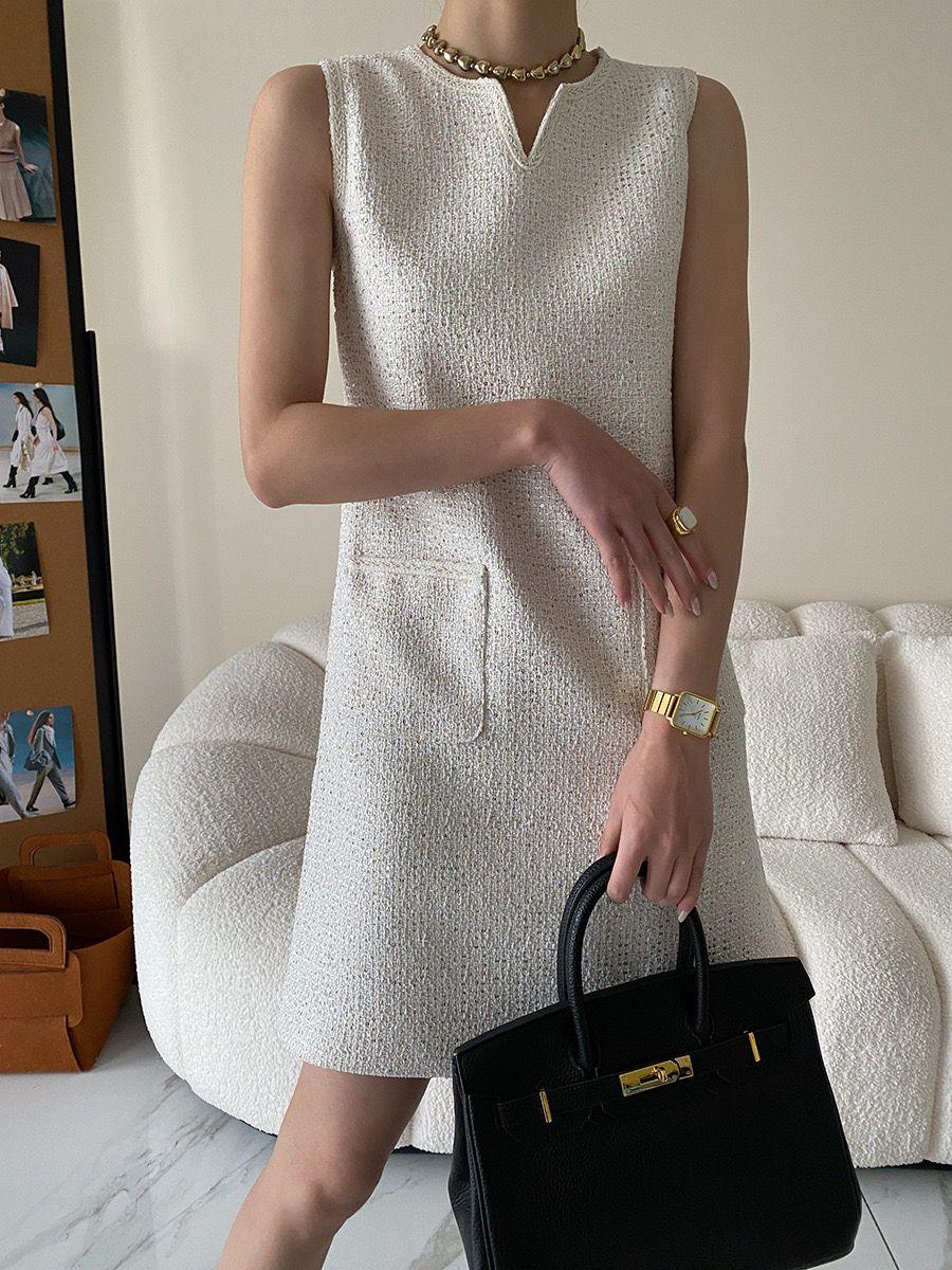 Tanni Tweed Statement Dress In Off-White
