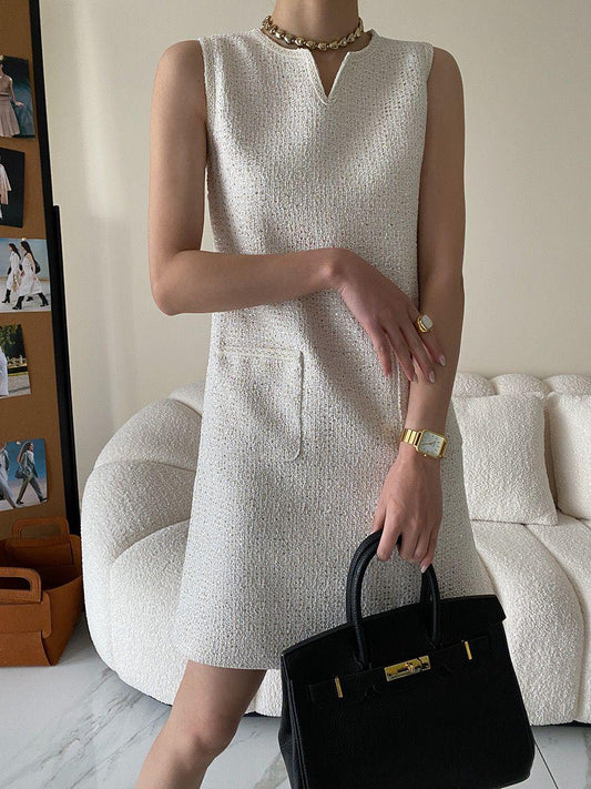 Tanni Tweed Statement Dress In Off-White