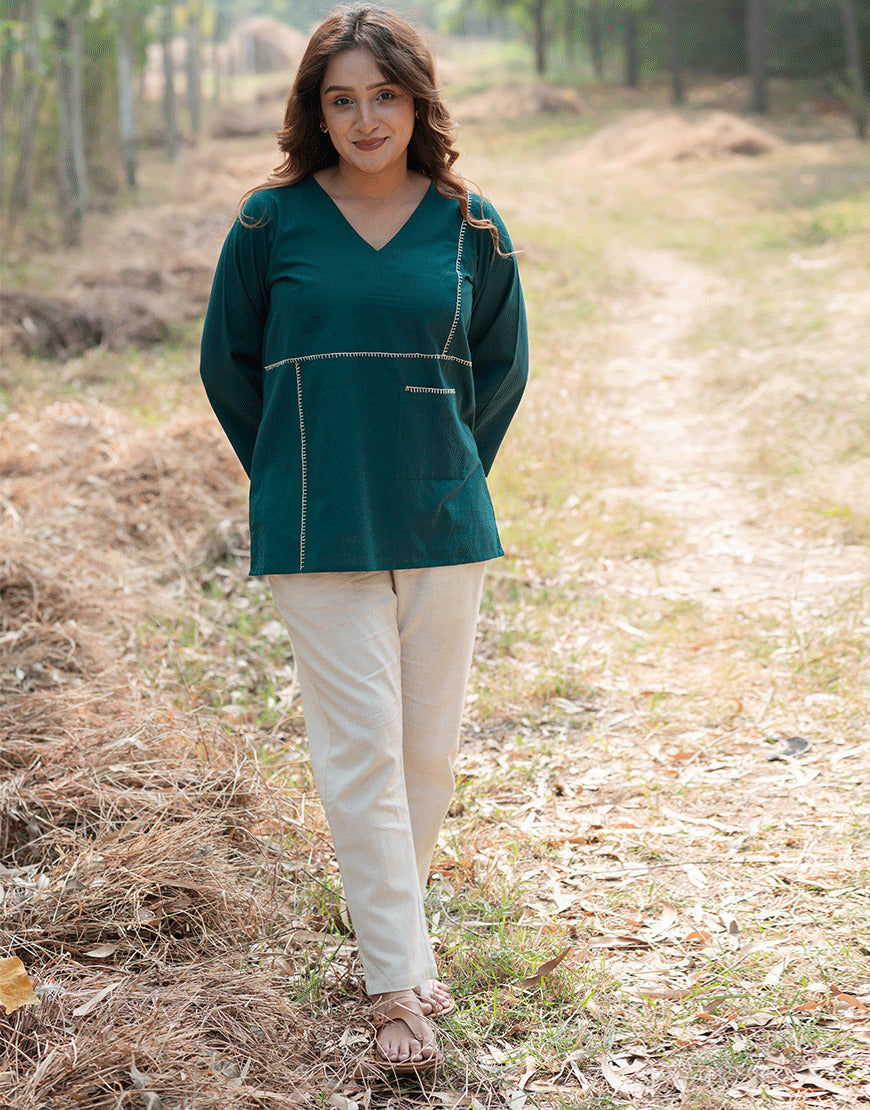 Teal Blue Embroidered Top