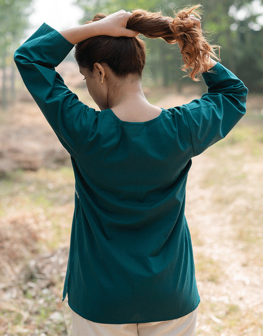 Teal Blue Embroidered Top
