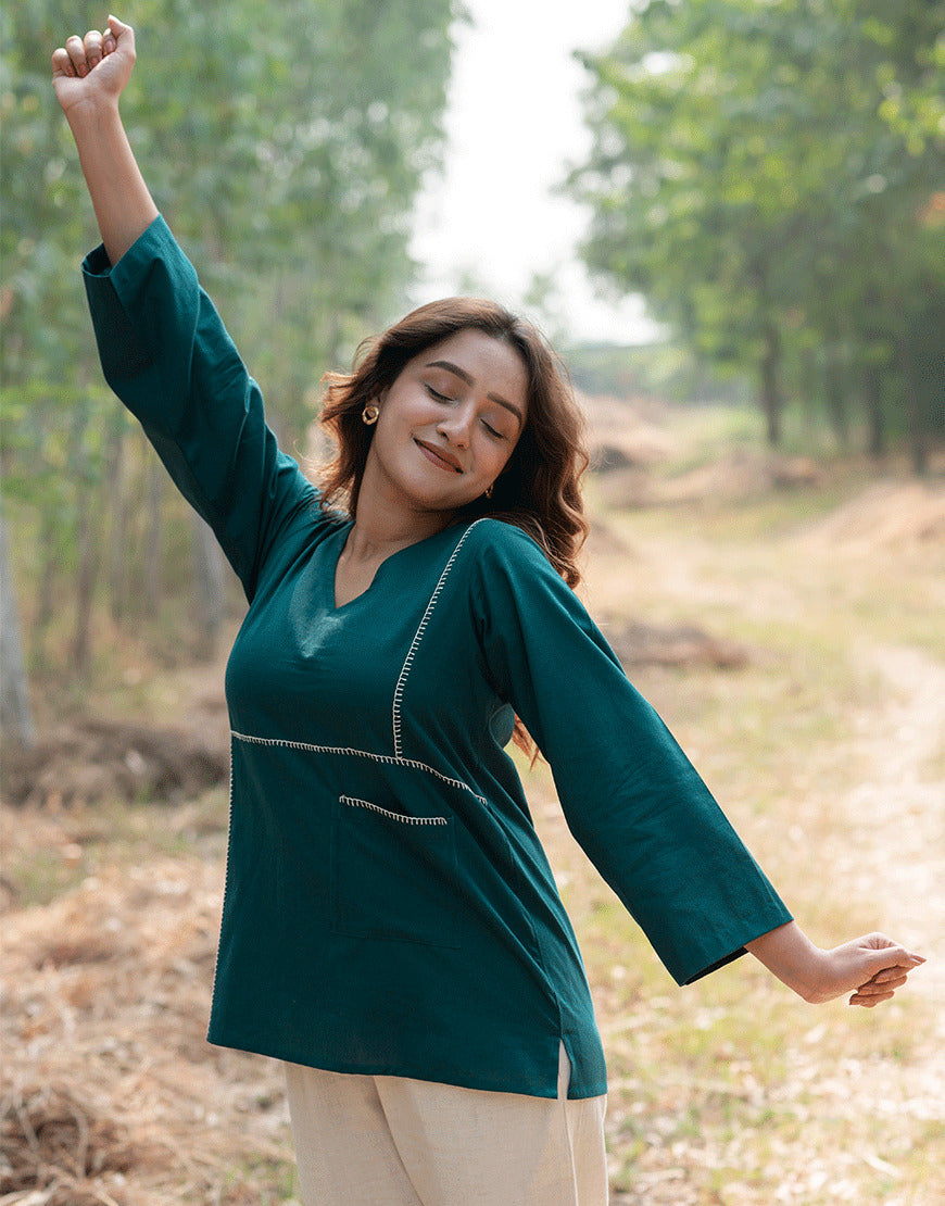 Teal Blue Embroidered Top