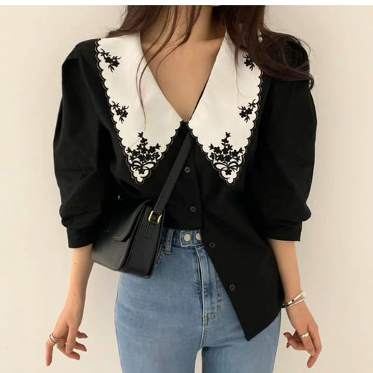 Tempa Vintage Blouse In Black