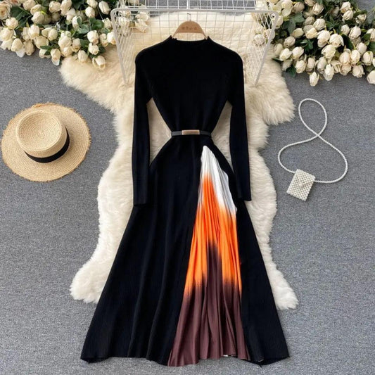 Tiana Pleated Woolen Dress In Black