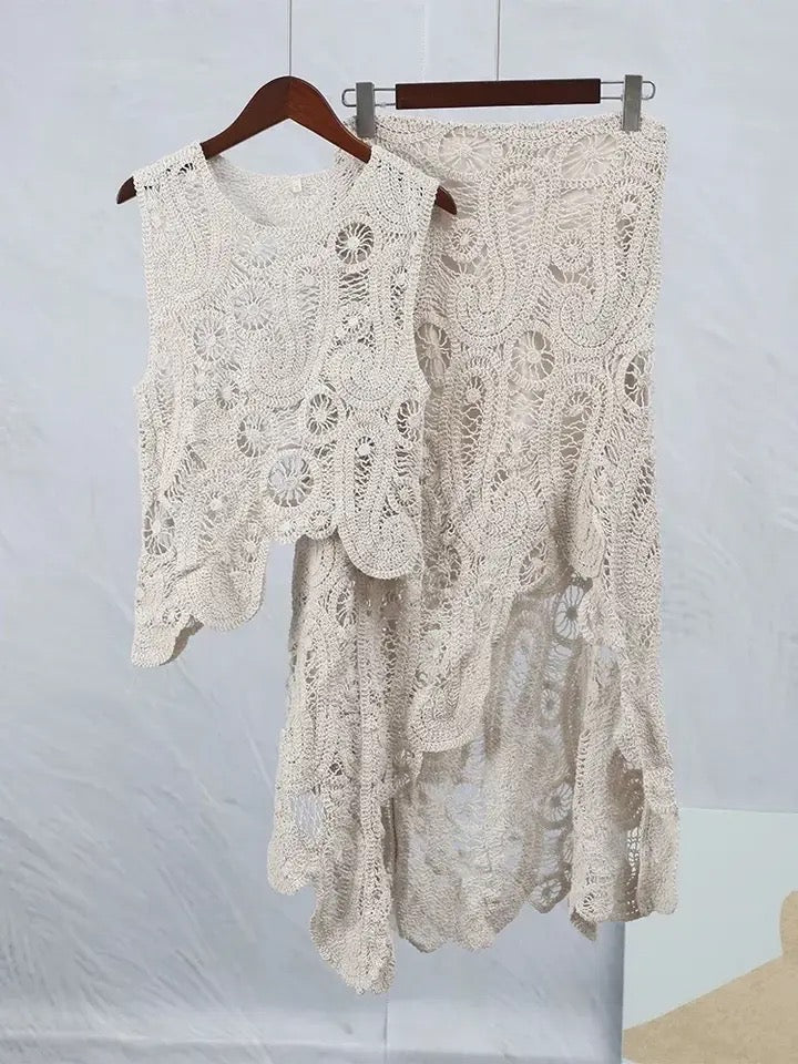 Tropez Crochet Holiday Coord - Resortwear In Beige