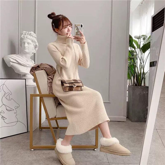 Vienna Knit Midi Dress In Beige