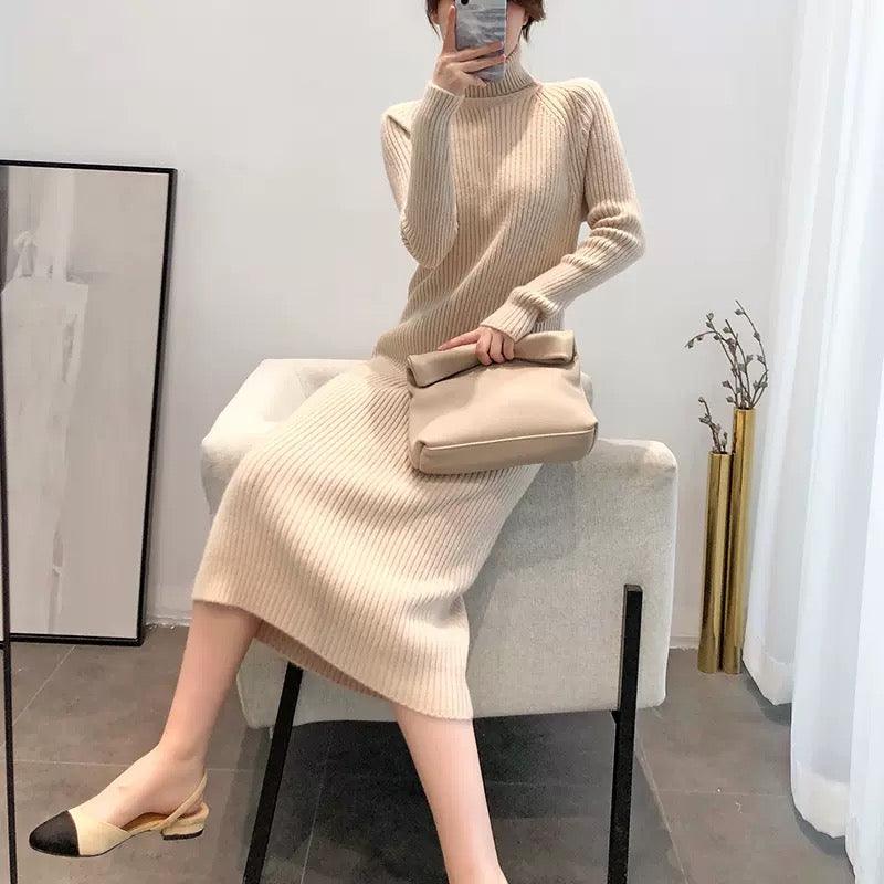 Vienna Knit Midi Dress In Beige