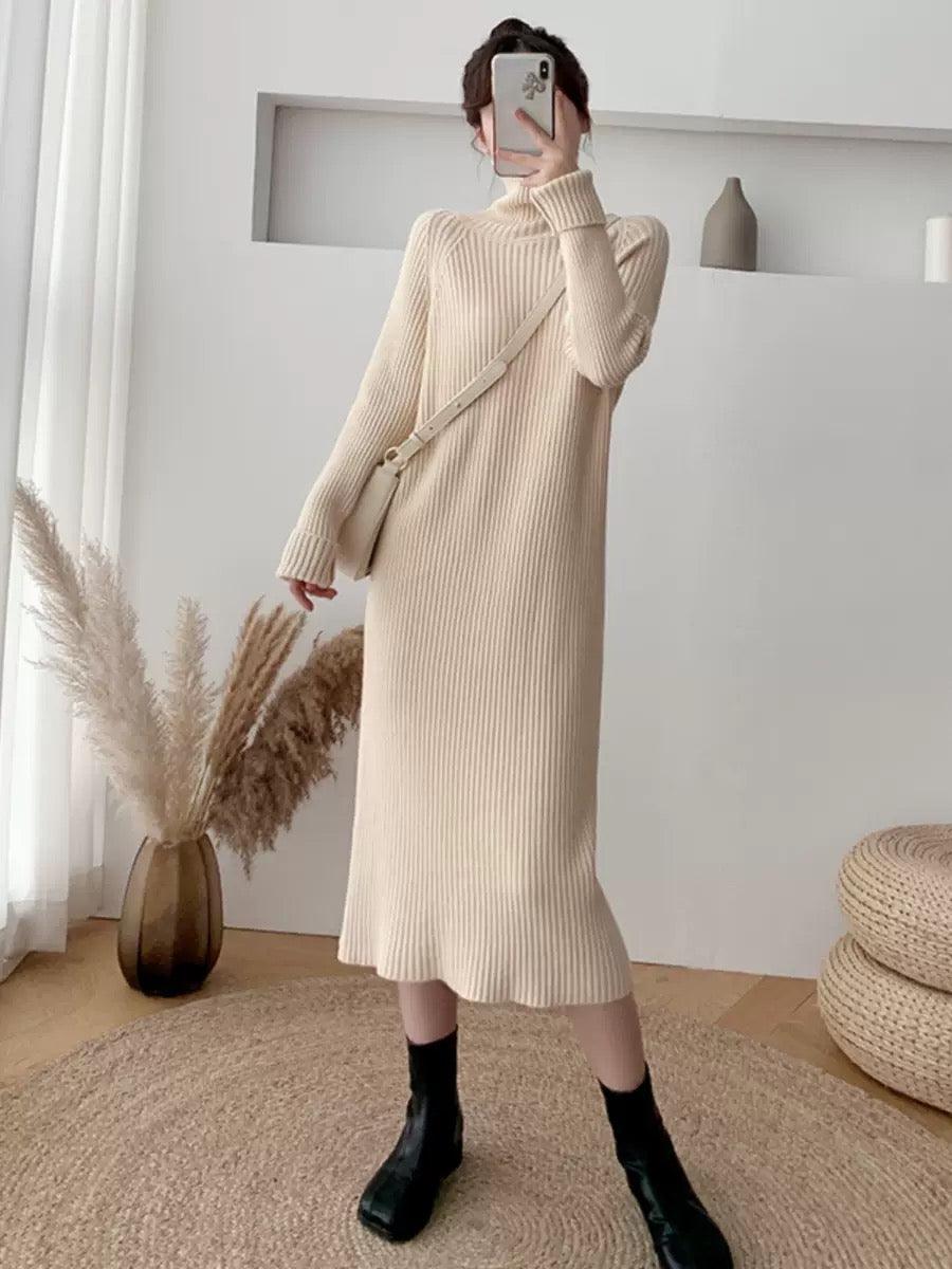 Vienna Knit Midi Dress In Beige