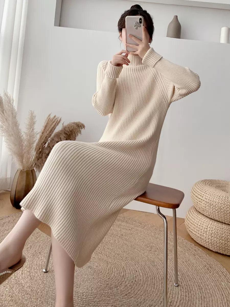 Vienna Knit Midi Dress In Beige
