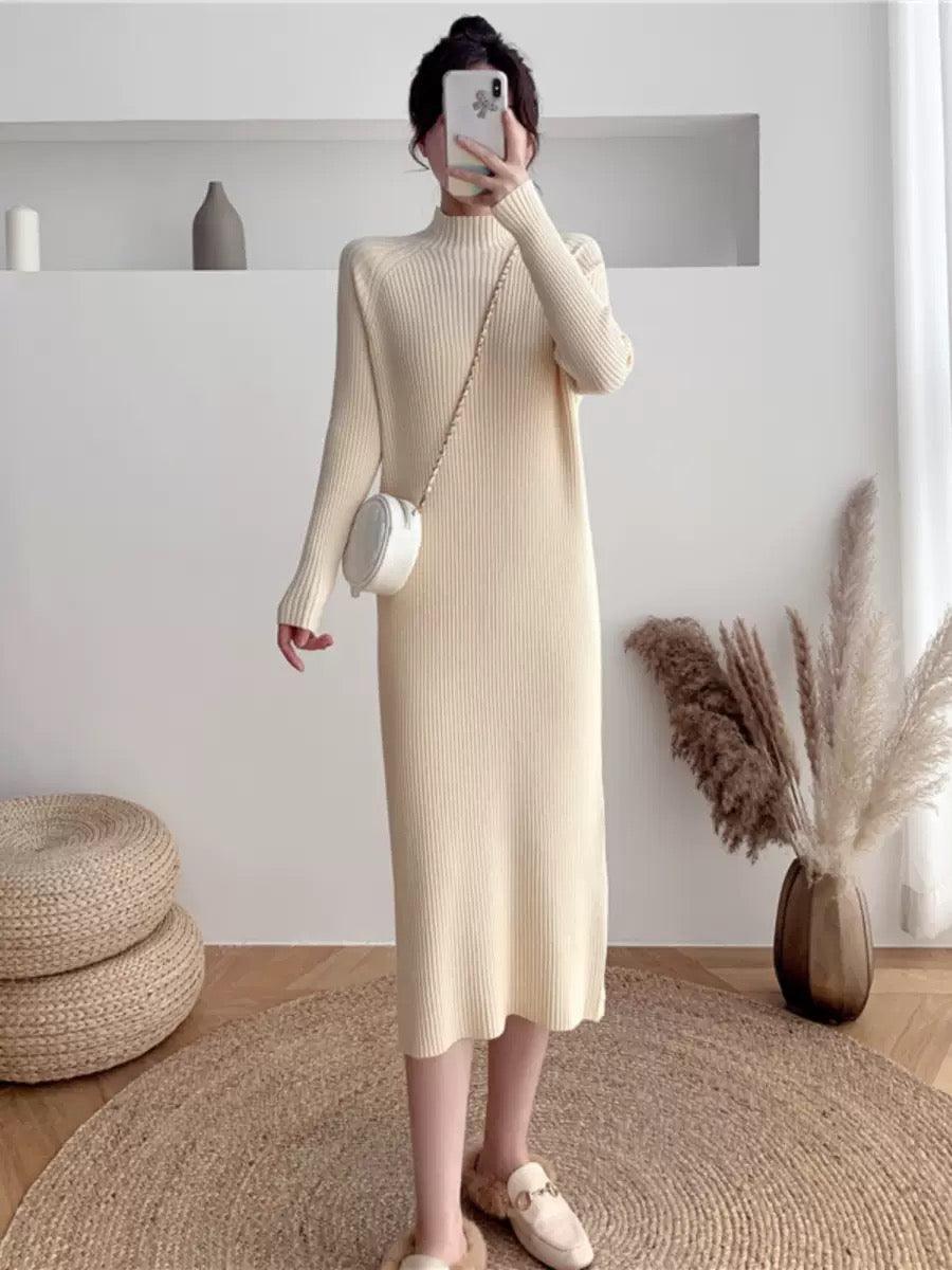 Vienna Knit Midi Dress In Beige
