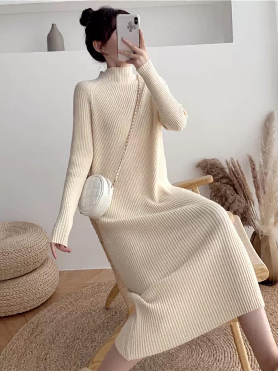 Vienna Knit Midi Dress In Beige