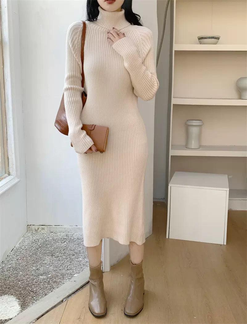 Vienna Knit Midi Dress In Beige