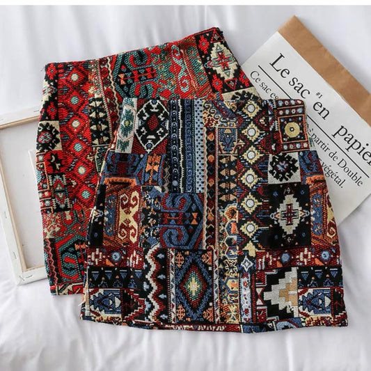 Vintage Tesla Embroidered Skirt In Red