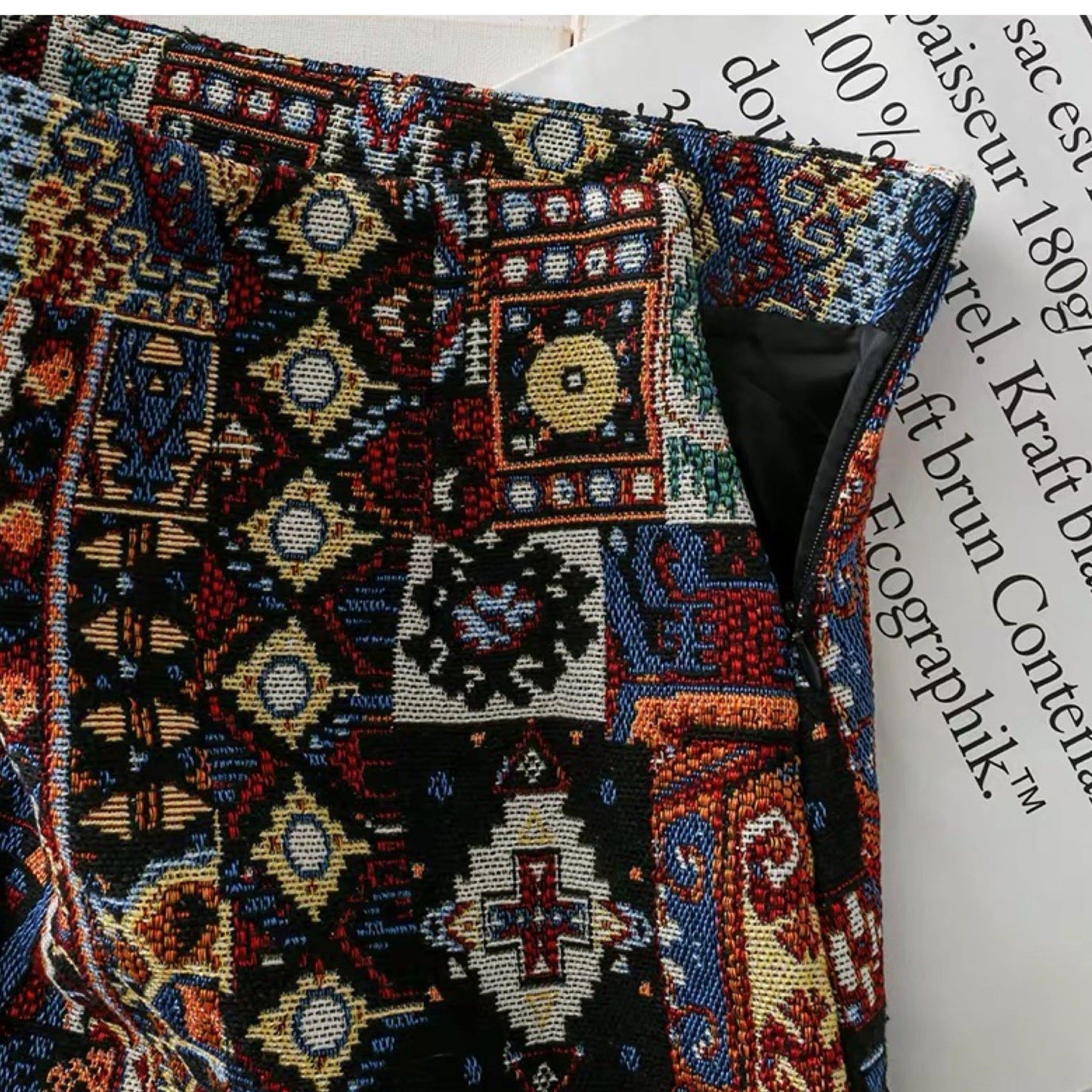 Vintage Tesla Embroidered Skirt In Blue