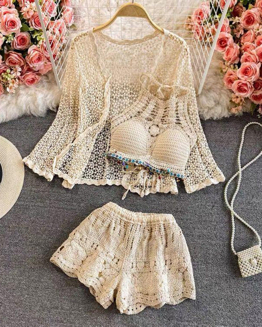 Jules 3 Piece Coord Set - Resortwear Set In Beige