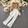 Lara Coord Set In Beige Top & White Pants