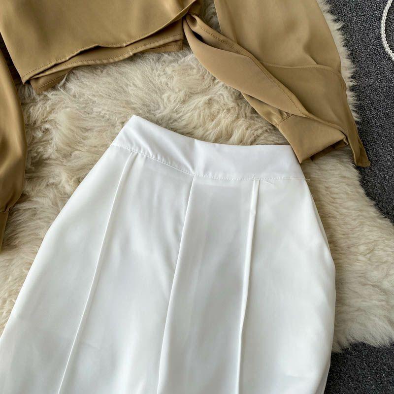 Lara Coord Set In Beige Top & White Pants