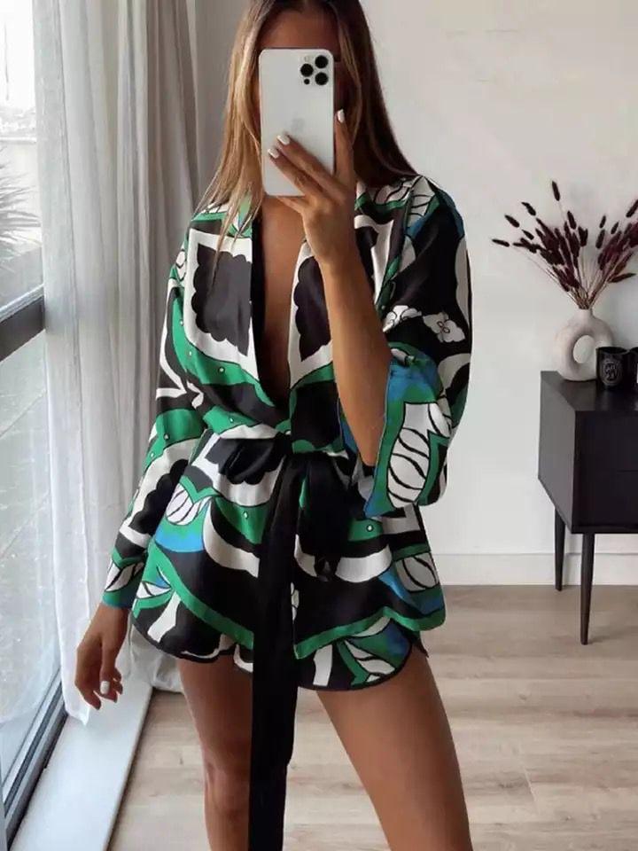Austy Coord Set with Belt In Multicolor