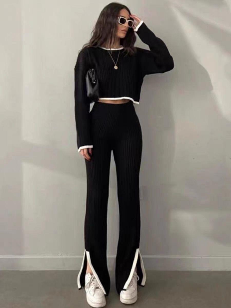 Flavia Woolen Coord Set In Black