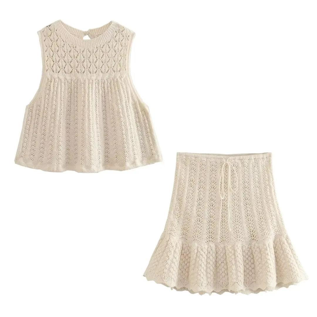 Vida Eyelet Coord set In Beige