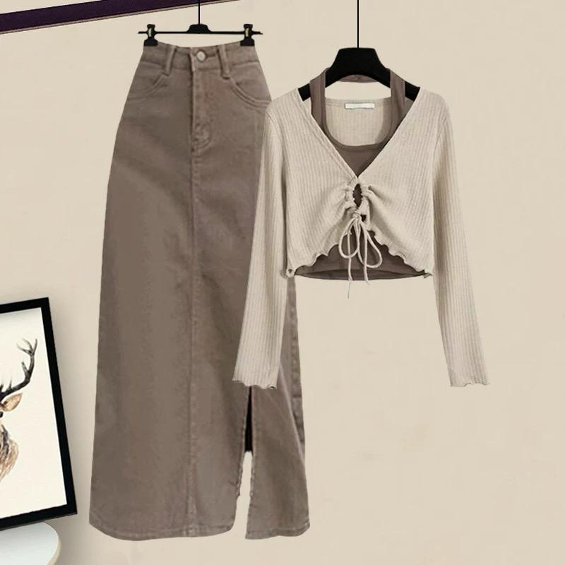 Ritsy Summer Coord Set of Top and Skirt In Brown