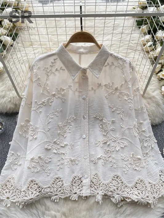 Cia Embroidered Cotton Shirt In Beige