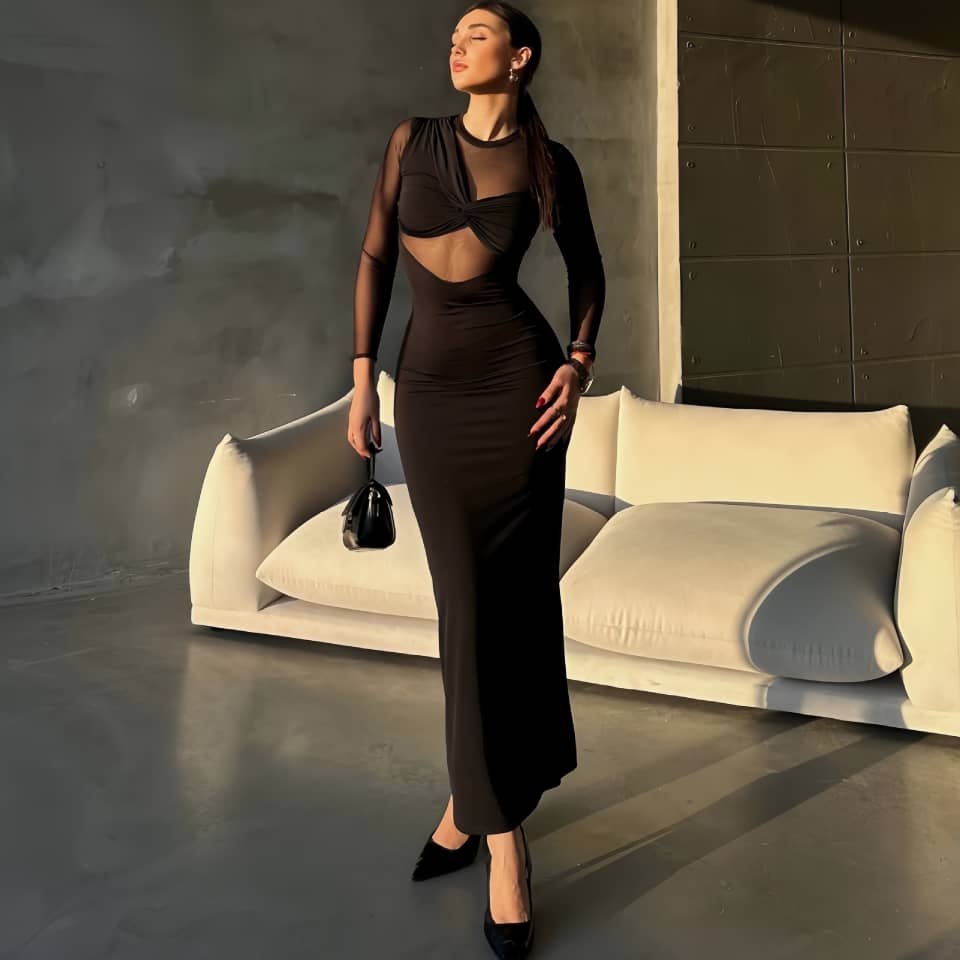 Denzen Statement Bodycon Maxi Dress In Black