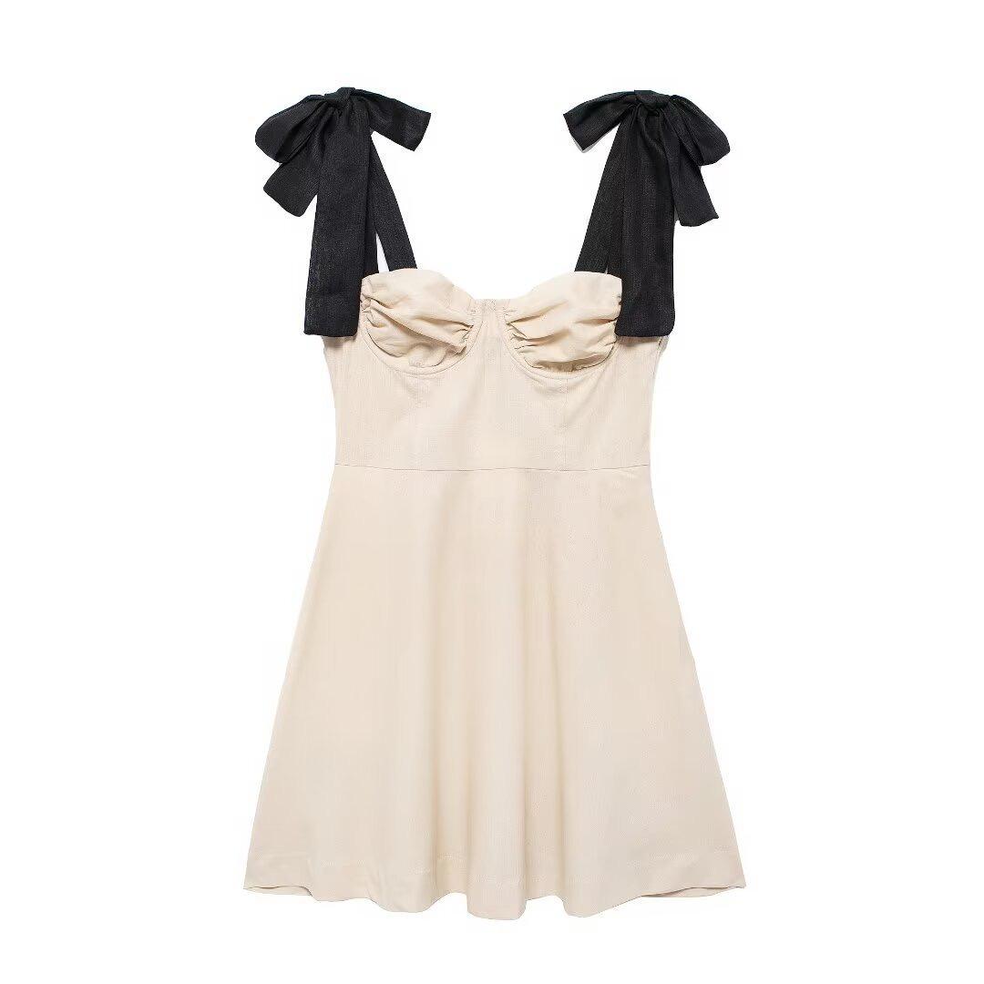 Liza Statement Mini Dress In Beige