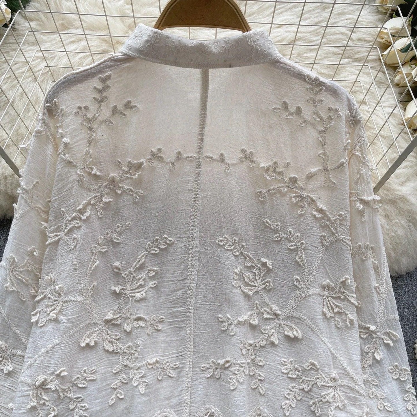 Cia Embroidered Cotton Shirt In Beige