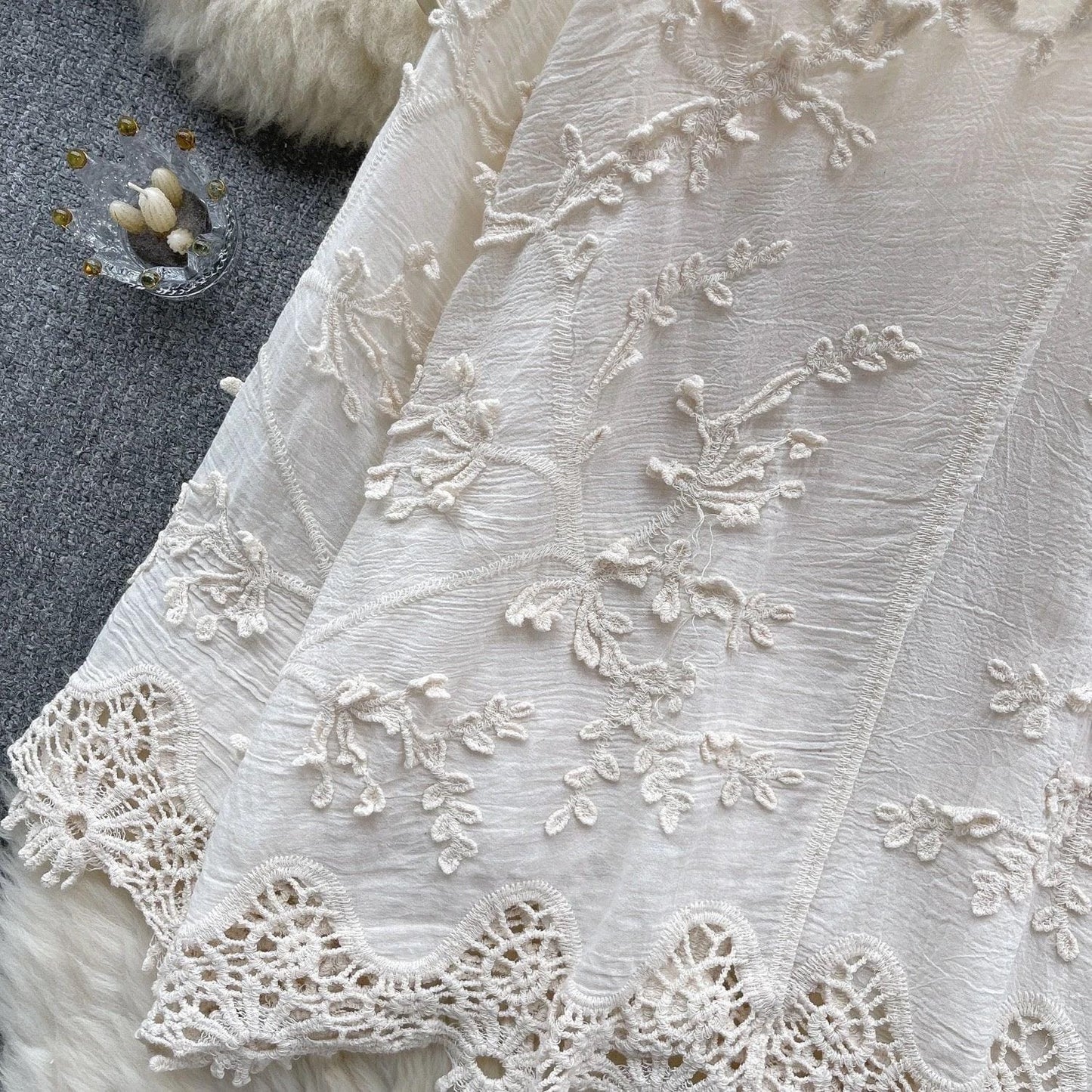 Cia Embroidered Cotton Shirt In Beige